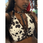 Adorable Cow Print Crop Top with O Ring Design - Cosparty
