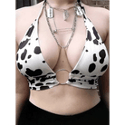 Adorable Cow Print Crop Top with O Ring Design - Cosparty