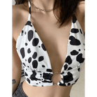 Adorable Cow Print Crop Top with O Ring Design - Cosparty