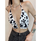 Adorable Cow Print Crop Top with O Ring Design - shirt