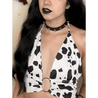Adorable Cow Print Crop Top with O Ring Design - Cosparty