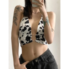 Adorable Cow Print Crop Top with O Ring Design - shirt