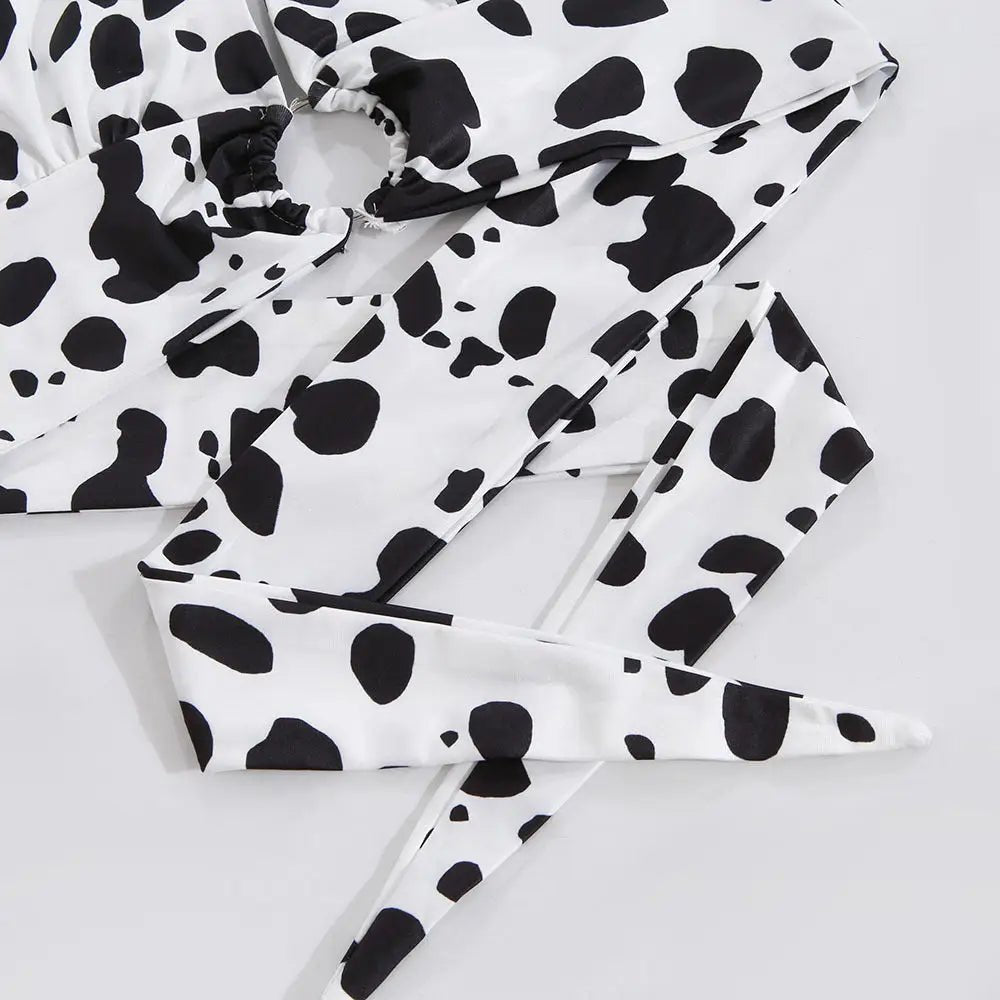 Adorable Cow Print Crop Top with O Ring Design - Cosparty