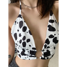 Adorable Cow Print Crop Top with O Ring Design - shirt