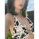 Adorable Cow Print Crop Top with O Ring Design - Cosparty