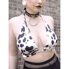 Adorable Cow Print Crop Top with O Ring Design - Cosparty