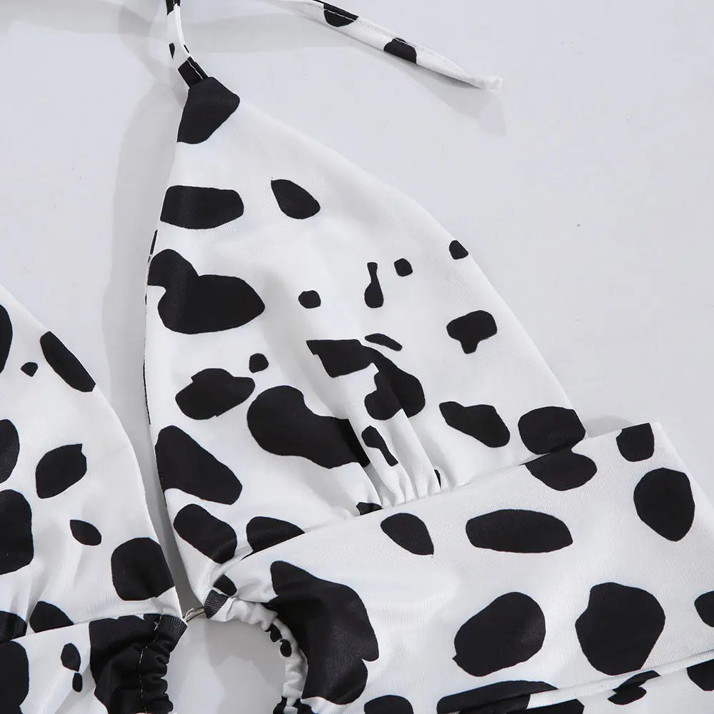 Adorable Cow Print Crop Top with O Ring Design - shirt