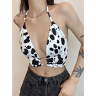 Adorable Cow Print Crop Top with O Ring Design - Cosparty