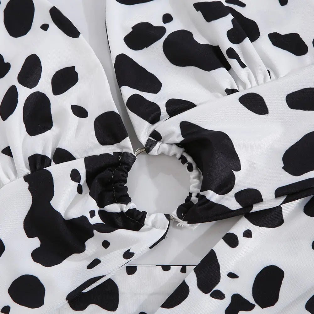Adorable Cow Print Crop Top with O Ring Design - Cosparty
