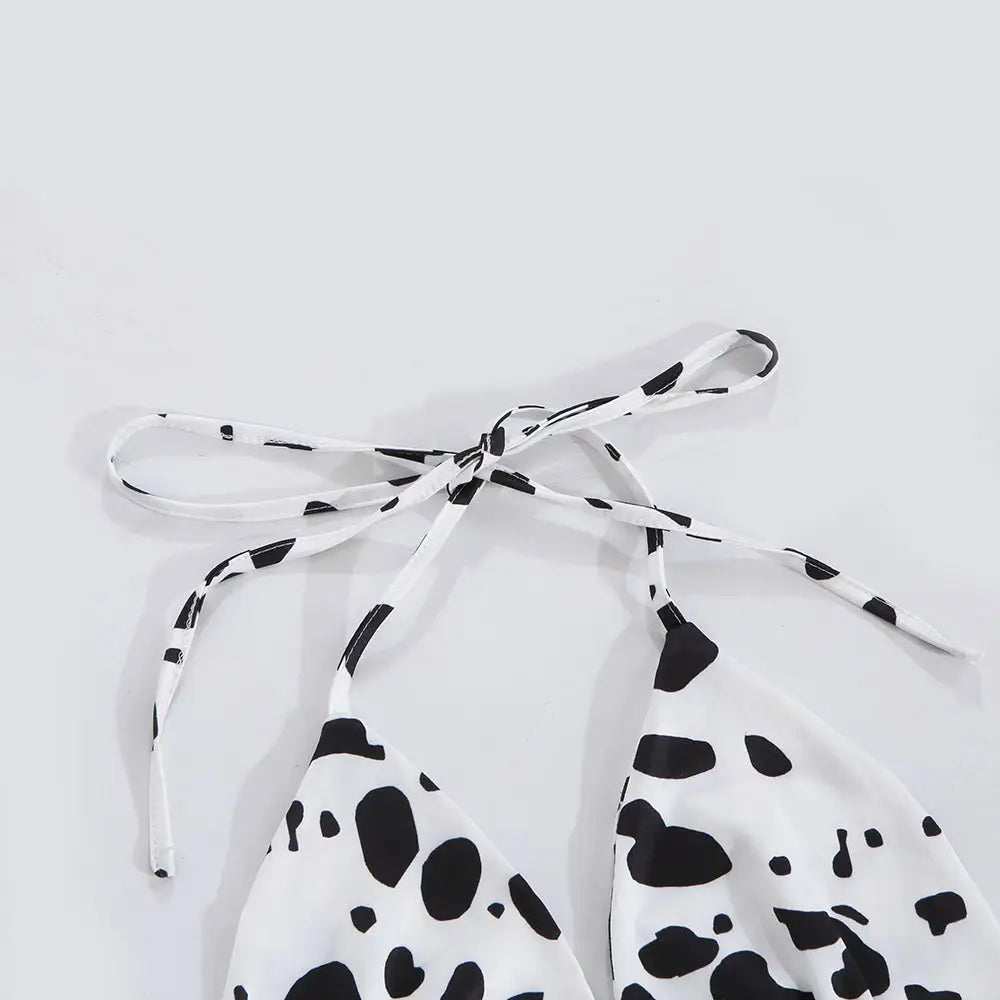 Adorable Cow Print Crop Top with O Ring Design - shirt