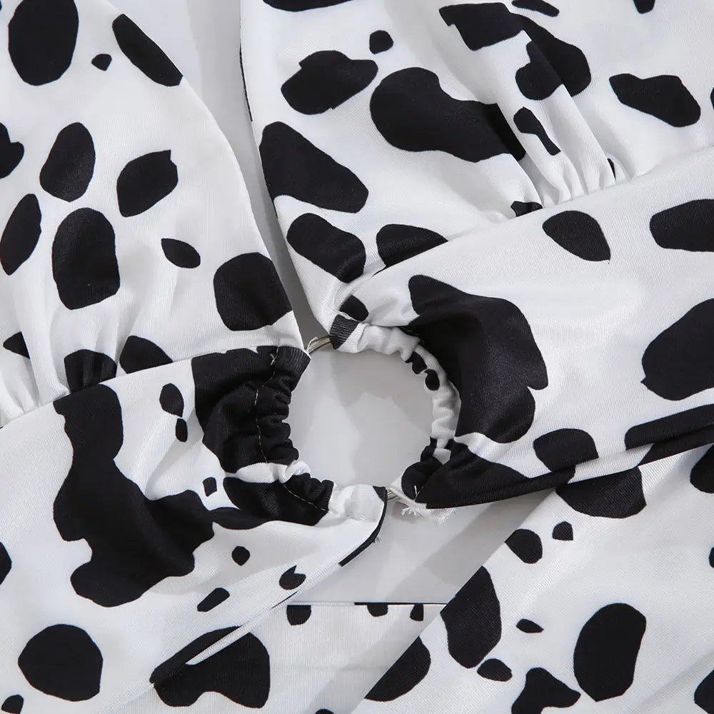 Adorable Cow Print Crop Top with O Ring Design - shirt