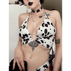 Adorable Cow Print Crop Top with O Ring Design - Cosparty