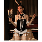 Adorable Criss - Cross Bunny Outfit with Bunny Ears and Silk Bow Collar - Cosparty