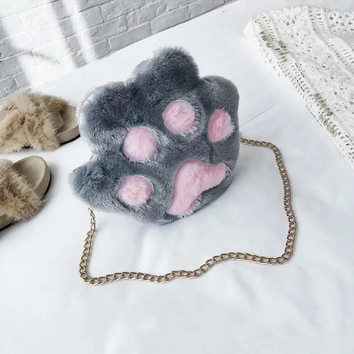 Adorable Furry Kitty Cat Paw Handbag in Vegan Fur - bags