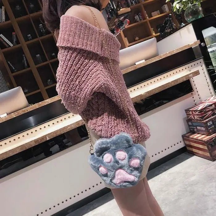 Adorable Furry Kitty Cat Paw Handbag in Vegan Fur - Cosparty