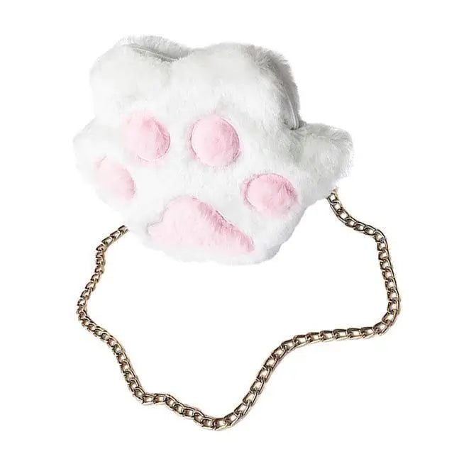 Kitty Cat Paw Purse Handbag Messenger Bag Fuzzy Furry Vegan Fur Soft Kawaii Fashion