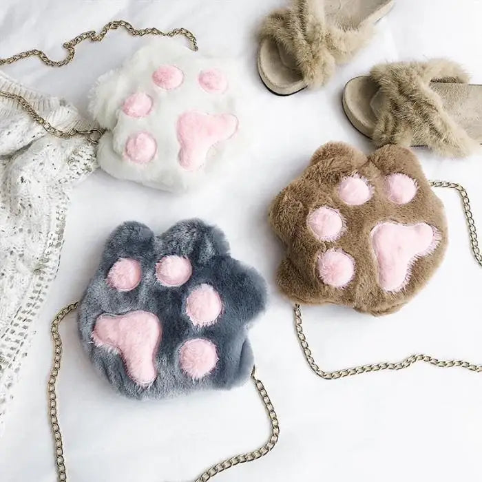 Adorable Furry Kitty Cat Paw Handbag in Vegan Fur - bags