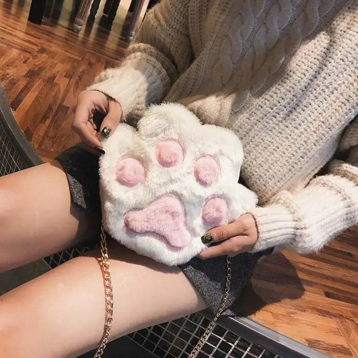 Adorable Furry Kitty Cat Paw Handbag in Vegan Fur - bags