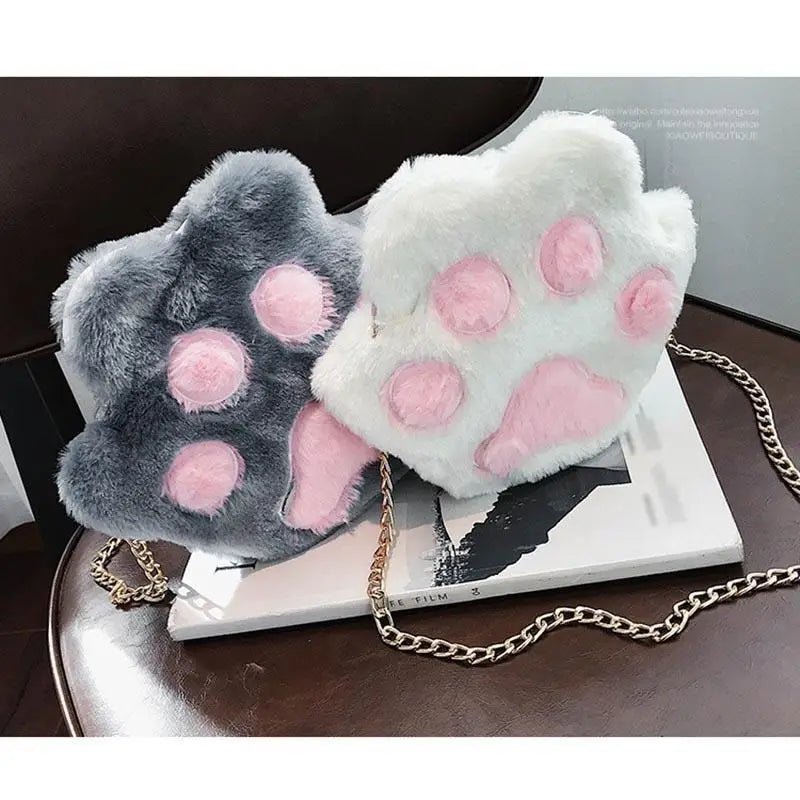 Adorable Furry Kitty Cat Paw Handbag in Vegan Fur - Cosparty
