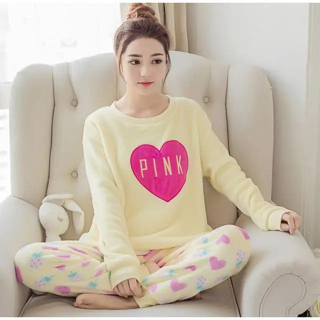 Kawaii Soft Pajama Set Cute Soft Fuzzy Flannel Furry PJS Set