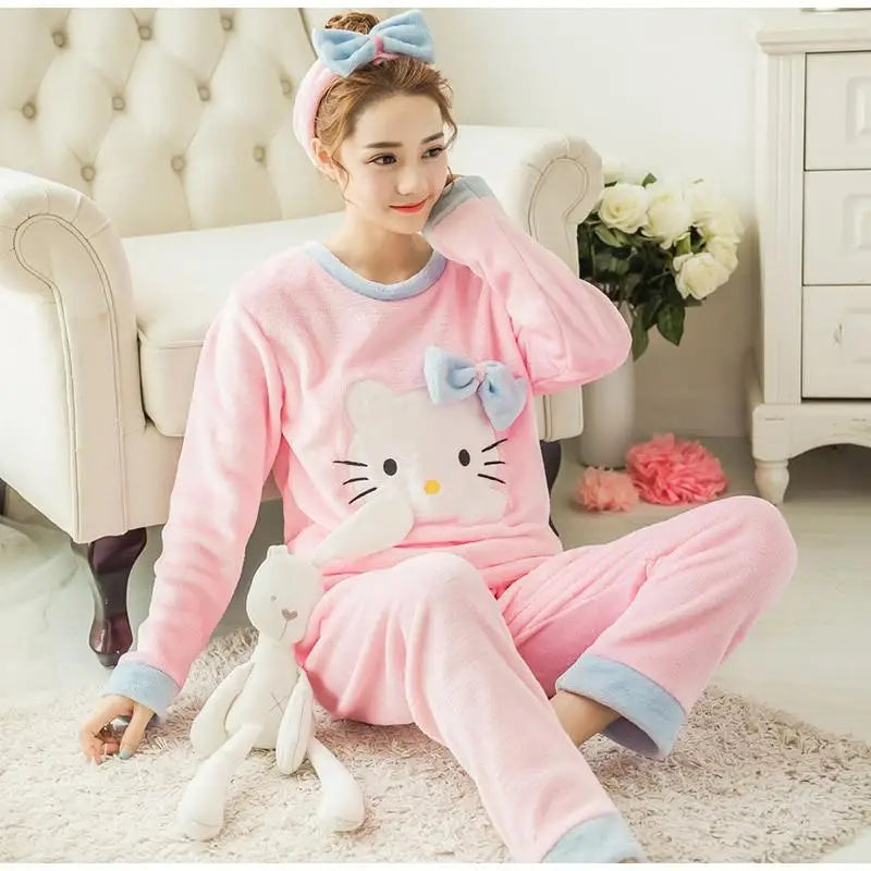 Kawaii Soft Pajama Set Cute Soft Fuzzy Flannel Furry PJS Set