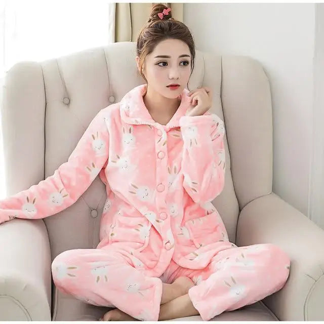 Kawaii Soft Pajama Set Cute Soft Fuzzy Flannel Furry PJS Set