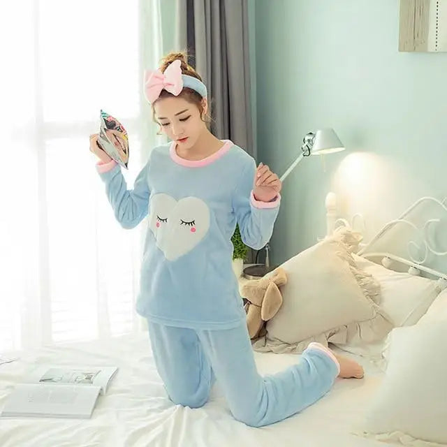 Kawaii Soft Pajama Set Cute Soft Fuzzy Flannel Furry PJS Set