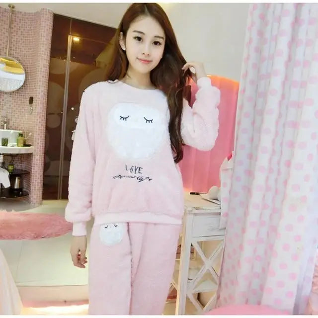 Kawaii Soft Pajama Set Cute Soft Fuzzy Flannel Furry PJS Set