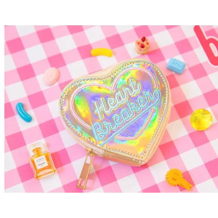 Holographic Heart Breaker Coin Bag Pouch Purse Harajuku Japan Street Fashion