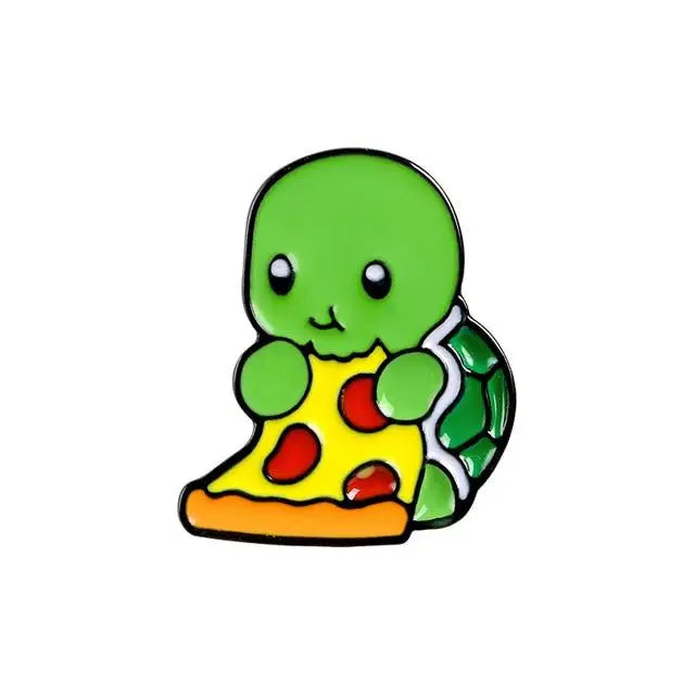 Adorable Introvert Turtle Enamel Pins - Pizza Turtle - pin