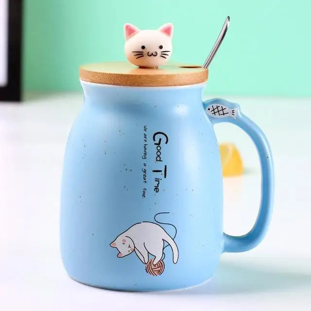 Kawaii Blue Kitty Cat Kitten Coffee Cup Mug Creamer Jar Can With Lid