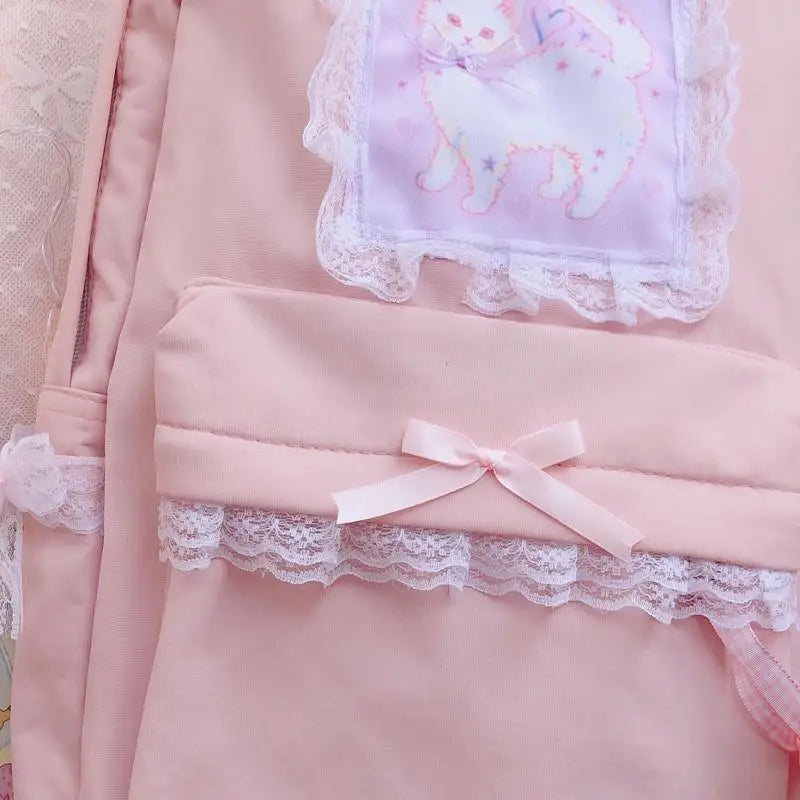 Adorable Kitten Fairy-Kei Backpack with Ribbons and Lace Trim - backpack