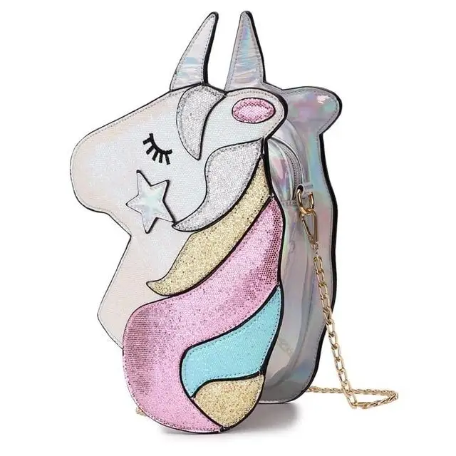 Adorable Magical Unicorn 3D Handbag in Vegan Leather - Silver - bag