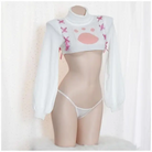 Adorable Micro Crop Top Lingerie Set with Pink Cat Paw Design - lingerie