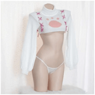 Adorable Micro Crop Top Lingerie Set with Pink Cat Paw Design - Cosparty
