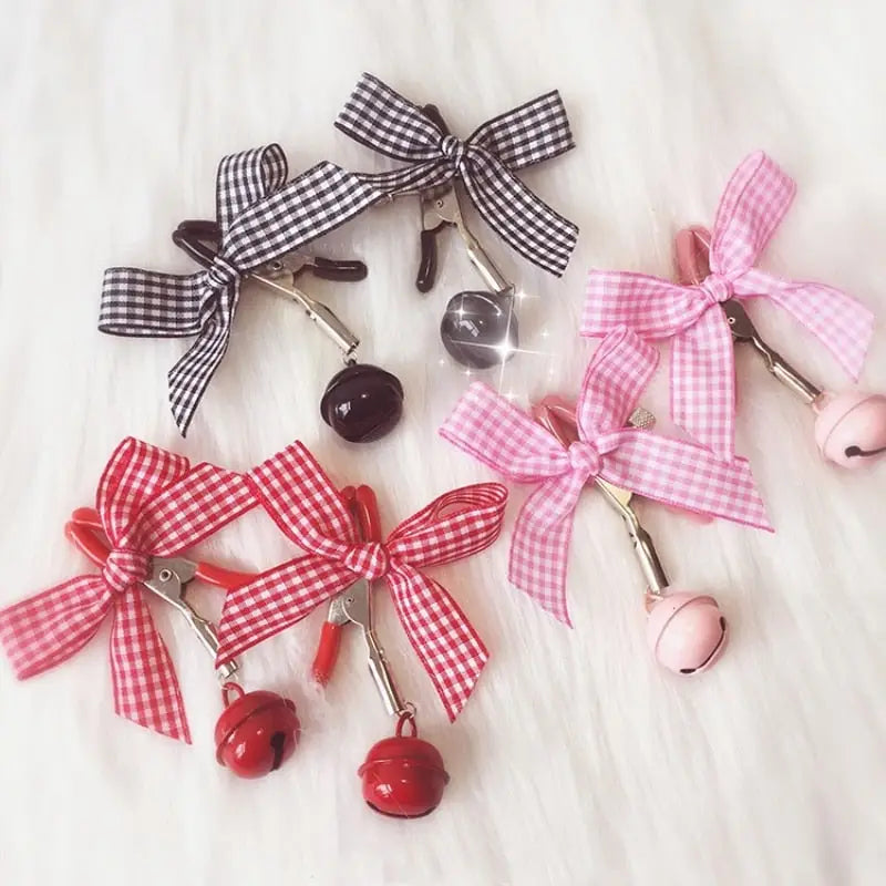 Adorable Nipple Clamps with Jingly Bells and Plaid Ribbons - accessories