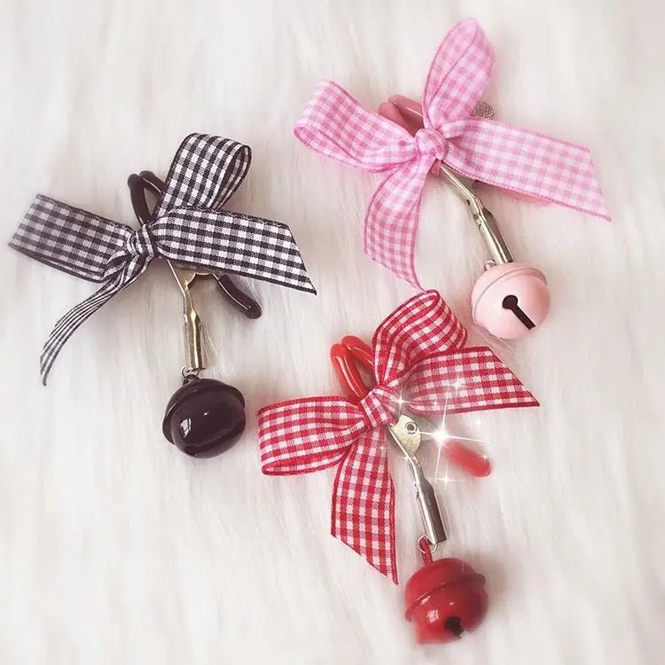 Adorable Nipple Clamps with Jingly Bells and Plaid Ribbons - Cosparty