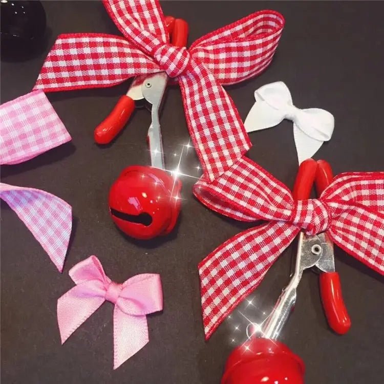 Adorable Nipple Clamps with Jingly Bells and Plaid Ribbons - Cosparty
