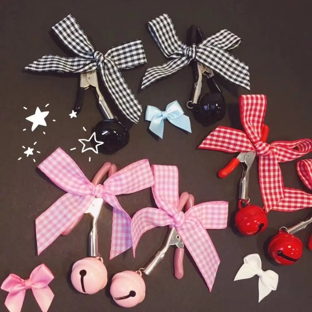 Adorable Nipple Clamps with Jingly Bells and Plaid Ribbons - Cosparty