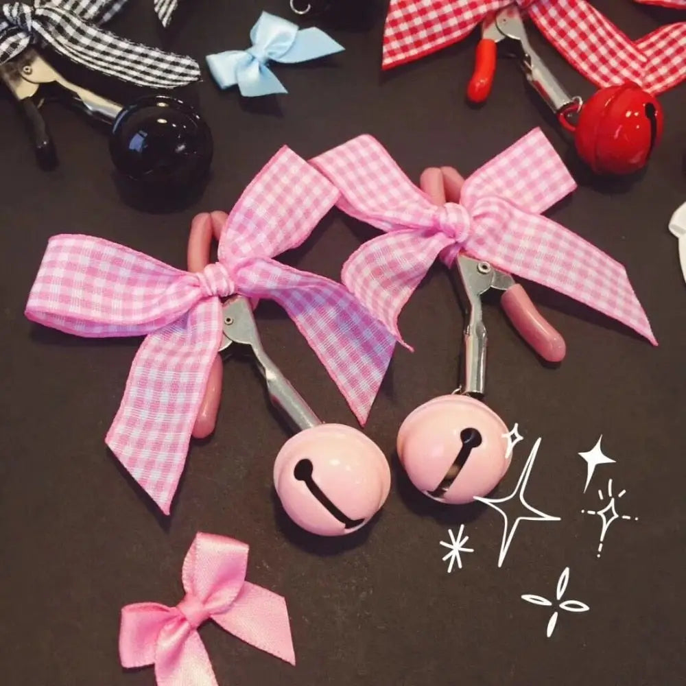 Adorable Nipple Clamps with Jingly Bells and Plaid Ribbons - accessories