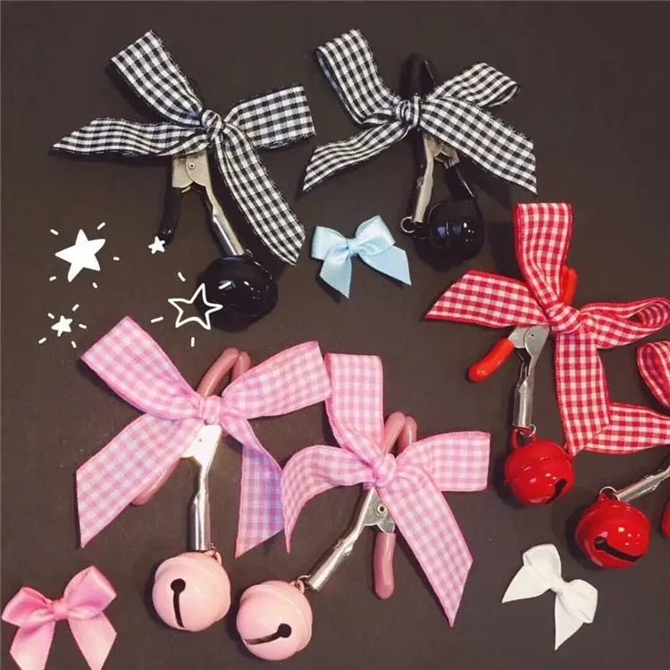 Adorable Nipple Clamps with Jingly Bells and Plaid Ribbons - Cosparty