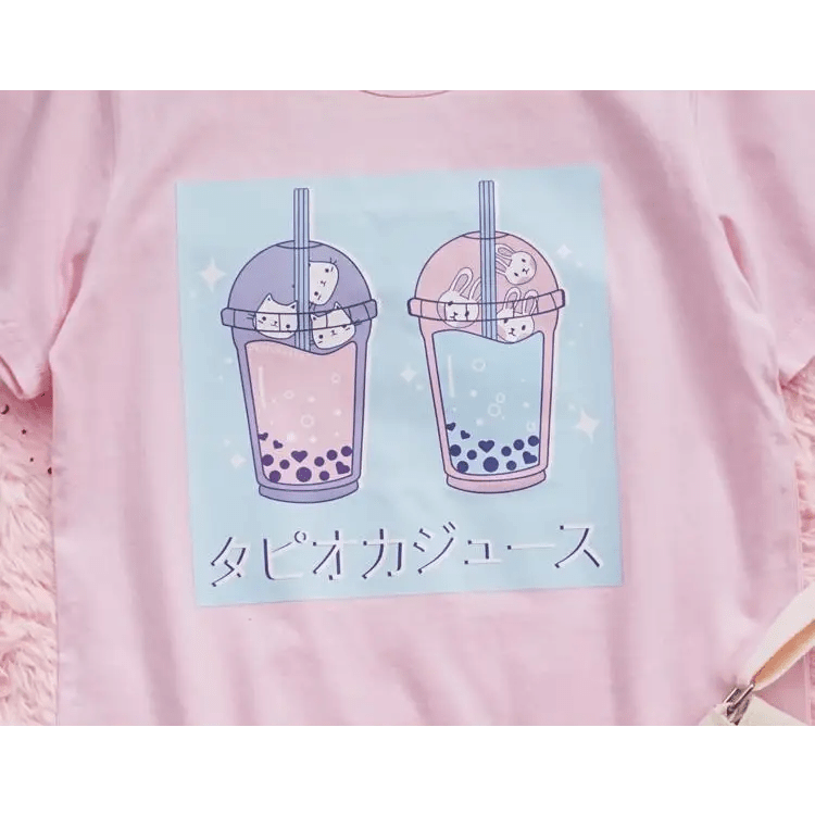 Adorable Pink Bubble Tea T-Shirt for Kawaii Cuties - Cosparty