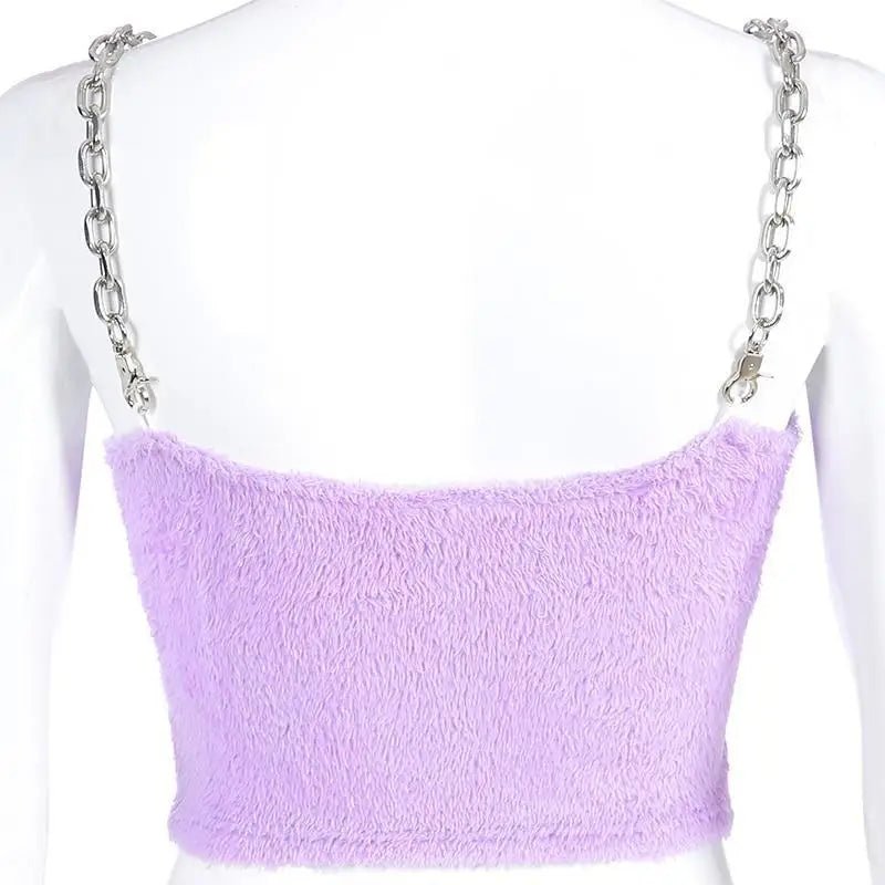 Adorable Purple Faux Fur Crop Top for Cozy Princess Vibes - Cosparty