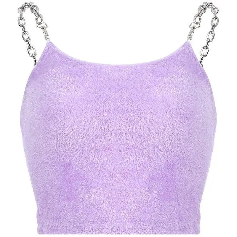 Adorable Purple Faux Fur Crop Top for Cozy Princess Vibes - Cosparty