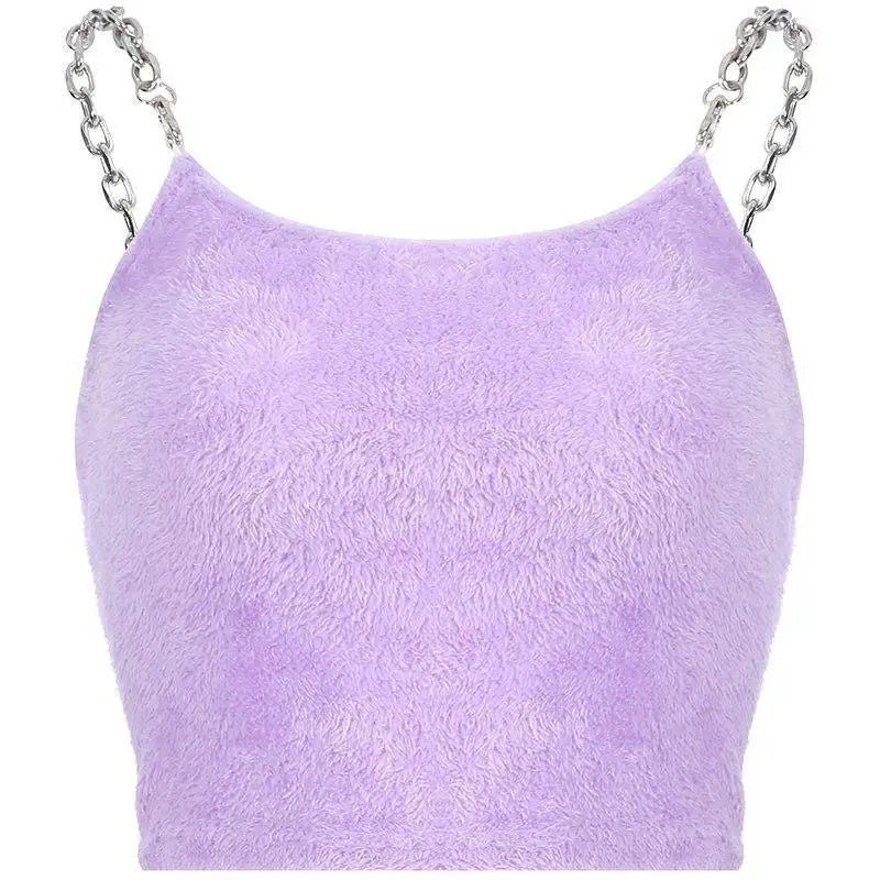 Adorable Purple Faux Fur Crop Top for Cozy Princess Vibes - shirt