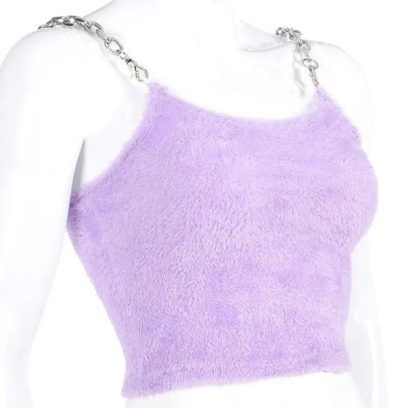 Adorable Purple Faux Fur Crop Top for Cozy Princess Vibes - Cosparty