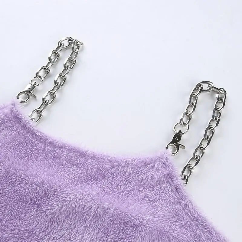 Adorable Purple Faux Fur Crop Top for Cozy Princess Vibes - Cosparty