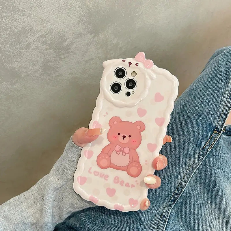 Adorable Rubber Love Bear iPhone Case in Pink and White - phone case