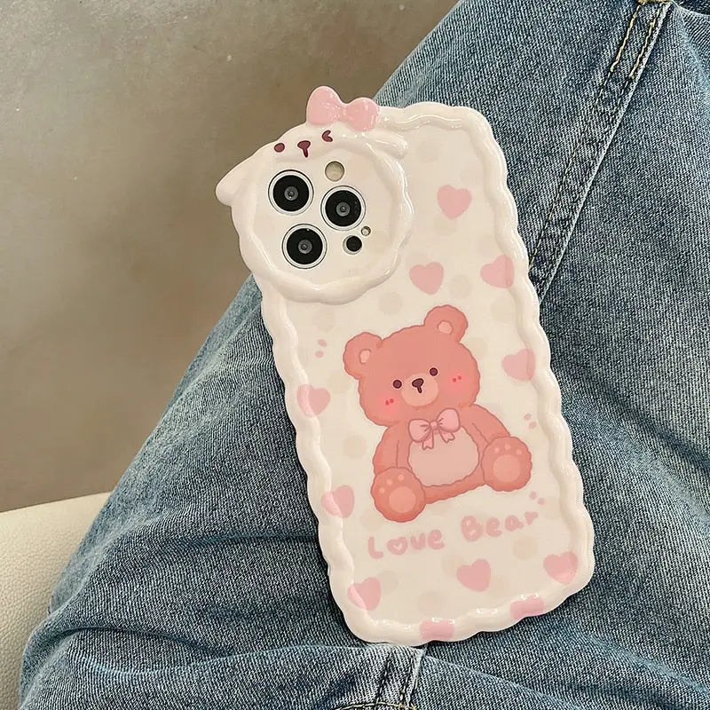 Adorable Rubber Love Bear iPhone Case in Pink and White - phone case