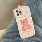 Adorable Rubber Love Bear iPhone Case in Pink and White - Cosparty